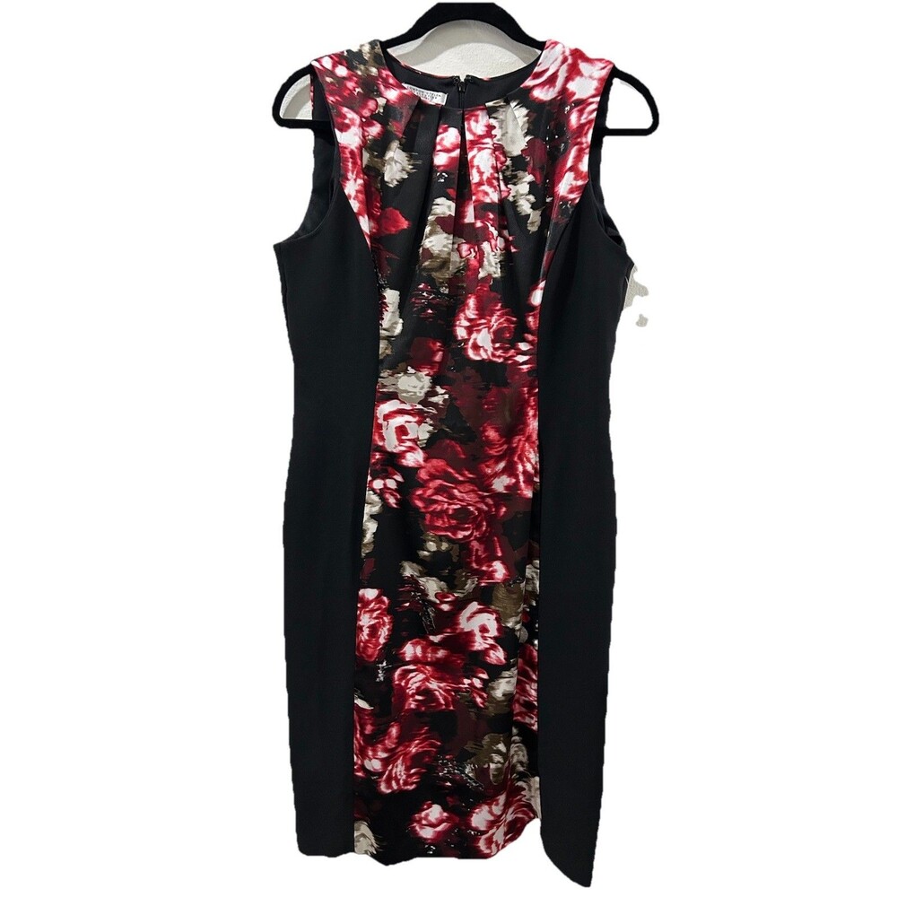 London Style Collection Womens 12P Black Red Floral Dress Sleeveless
